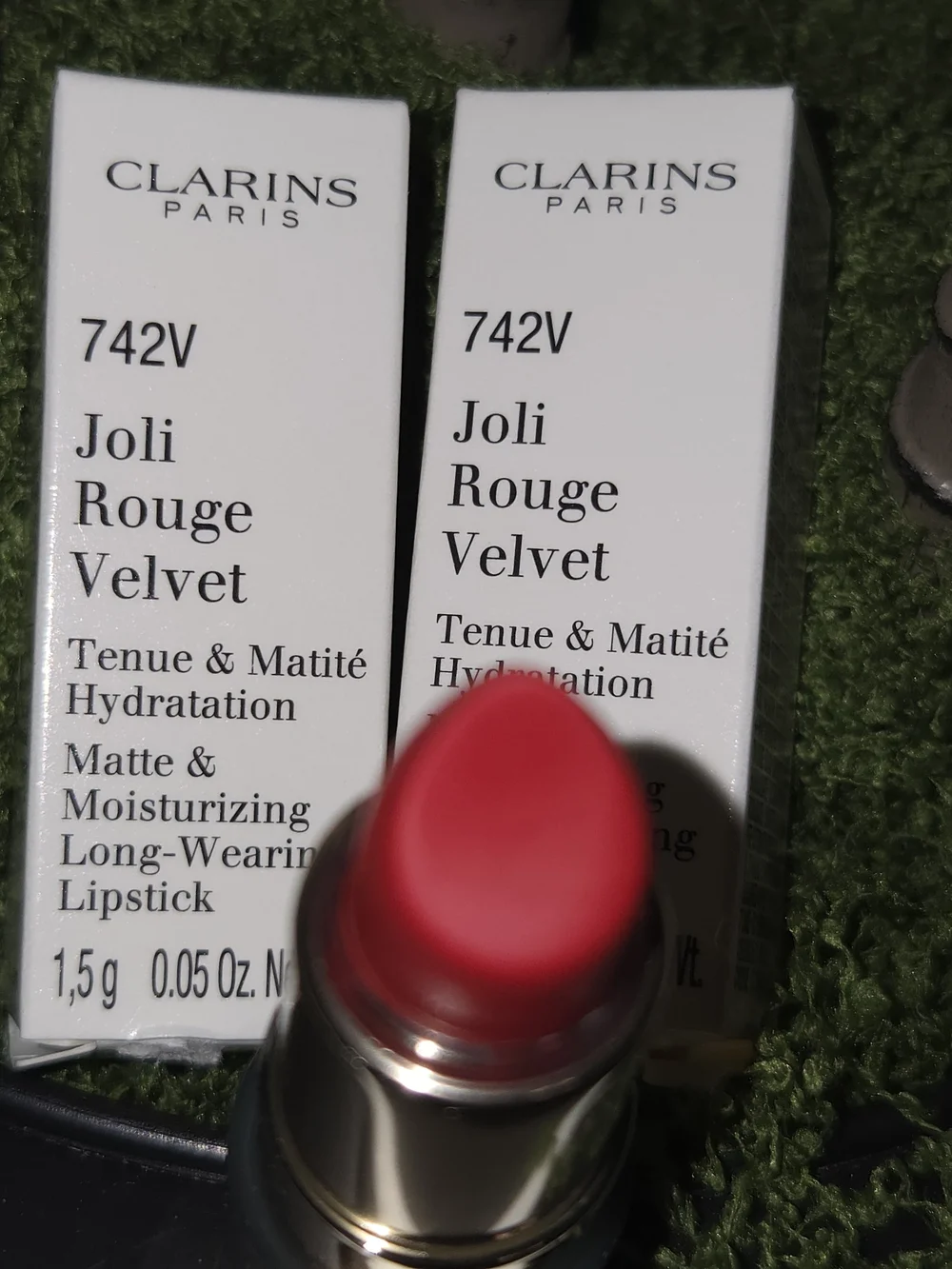 2x Clarins Joli Rouge Velvet Lipstick 742V Joli Rouge Velvet 0.05 oz 1.5g